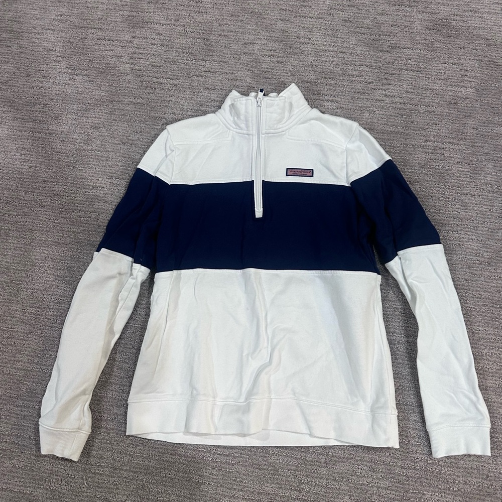 Vineyard Vines White and Navy Zip-Up Shep Shirt